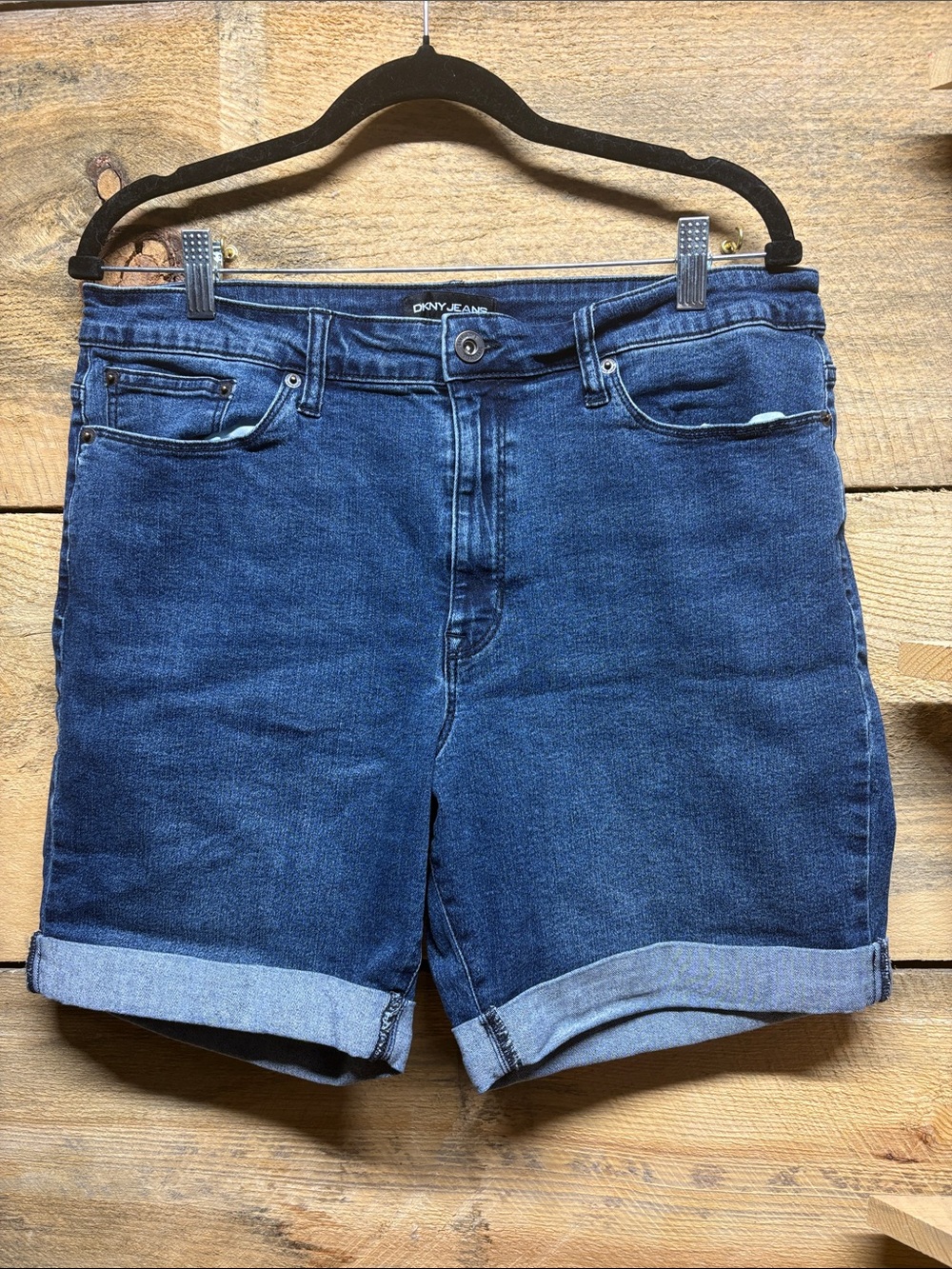 DKNY JEANS Cuffed Denim Shorts - Dark Wash